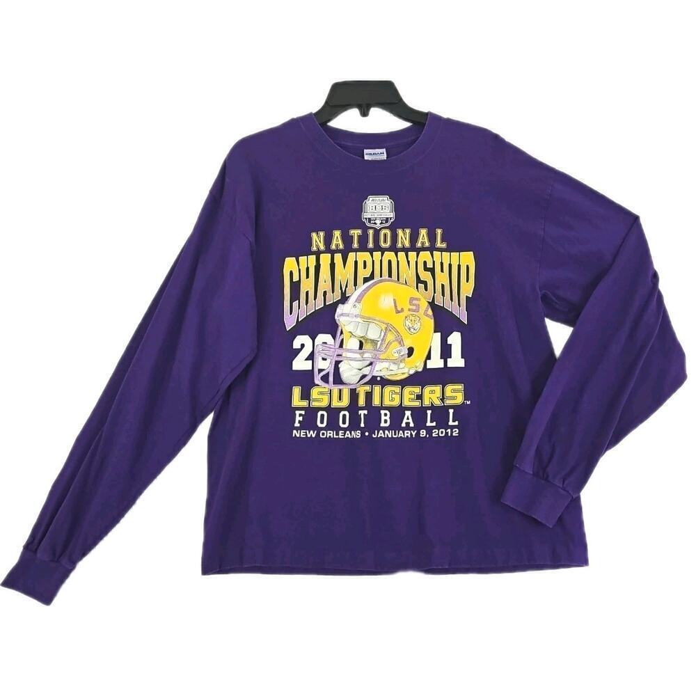 LSU TIGERS New Orleans 2012 NATIONAL CHAMPIONS 2011 Purple T-Shirt Long Sleeve - Picture 5 of 11